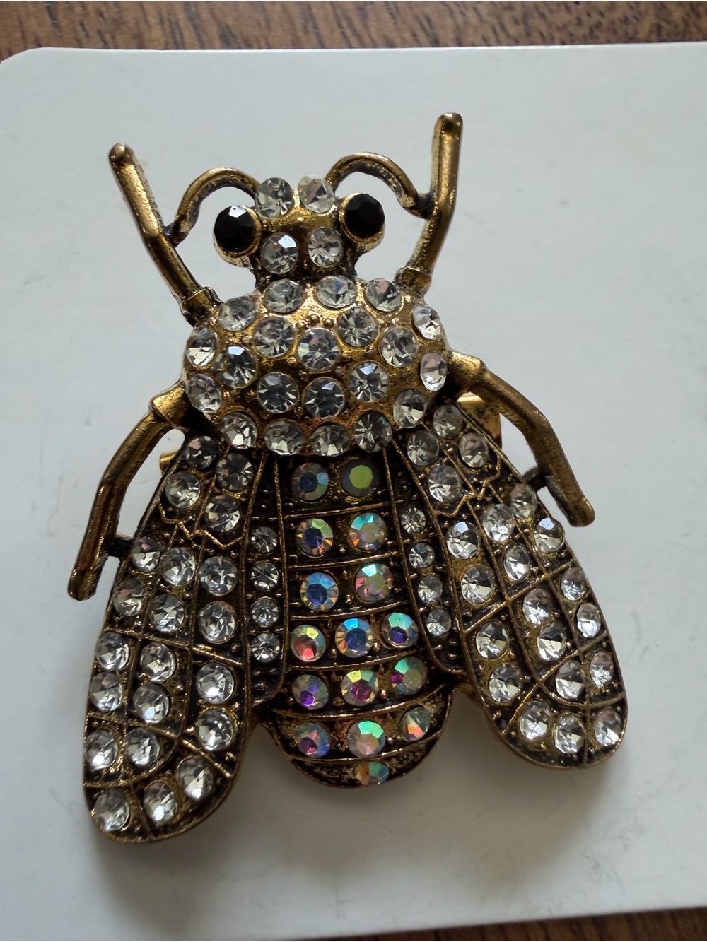 Large Crystal Bee Brooch in Gold Tone